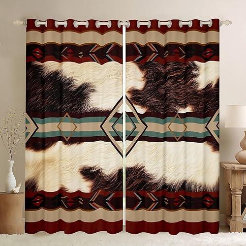 Cow Fur Print Blackout Curtains 30%-50% Western Farm Animal Skin Darkening Drapes for Bedroom Living Room Decor Cowhide Thermal Insulated Shades Cowboy Window Treatments, 2 Panels 42 x 84 Inch