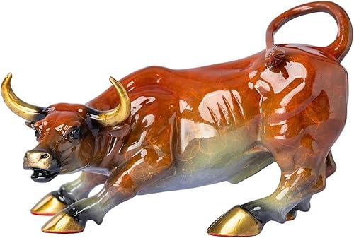 Wall Street Bull Bronze Statue – Hand-Painted Charging Bull Sculpture 8.3″ | Feng Shui Wealth & Stock Market Bull Figurine for Office Desk, Trading Room, Investor Gift & Home Decor