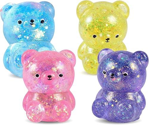Shimmering Glitter Bear Squishy Toy, Slow-Rising Stretchy Animal Sensory Toys for Adults - Glitter-Infused Anti-Anxiety Stress Relief Fidget Toy for Office, School, ADHD & Autism Sensory Support