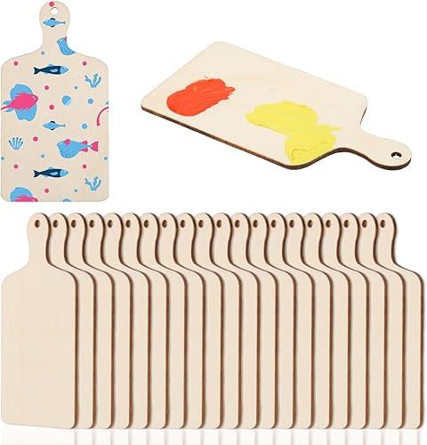 CHGCRAFT 20 PCS Wooden Mini Cutting Board with Handle Mini Unfinished Rectangle Wood Cutting Board DIY Home Decor for Thanksgiving Christmas Home Kitchen Decor, 4.6x2.4 Inch