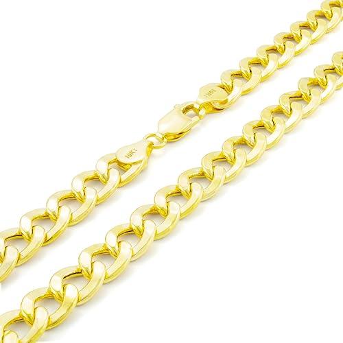 Nuragold 10k Real Yellow Gold Cuban Curb Link 7.5mm Chain Necklace (20"-30") Italian Jewelry for Men