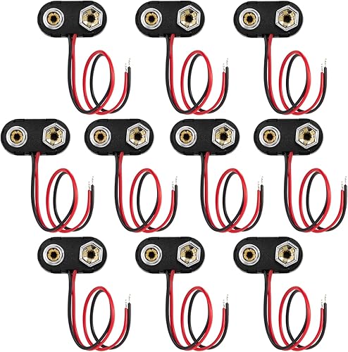 CHANZON UL Wire 9v Battery Clip Connector Holder T-Type with Hard Plastic Shell and Lead Wire Pack of 10pcs kit for Arduino LED Strip