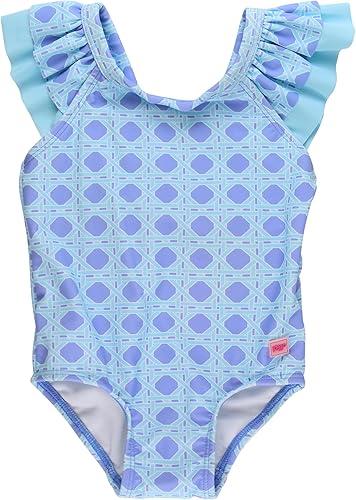 RuffleButts Girls UPF50+ Sun Protection Ruffle V-Back One Piece Swimsuit