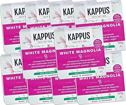 Kappus 10x125g Transparent Vegetable Soap with the beguiling Scent of White Magnolia - Gentle care for all skin types/Germany
