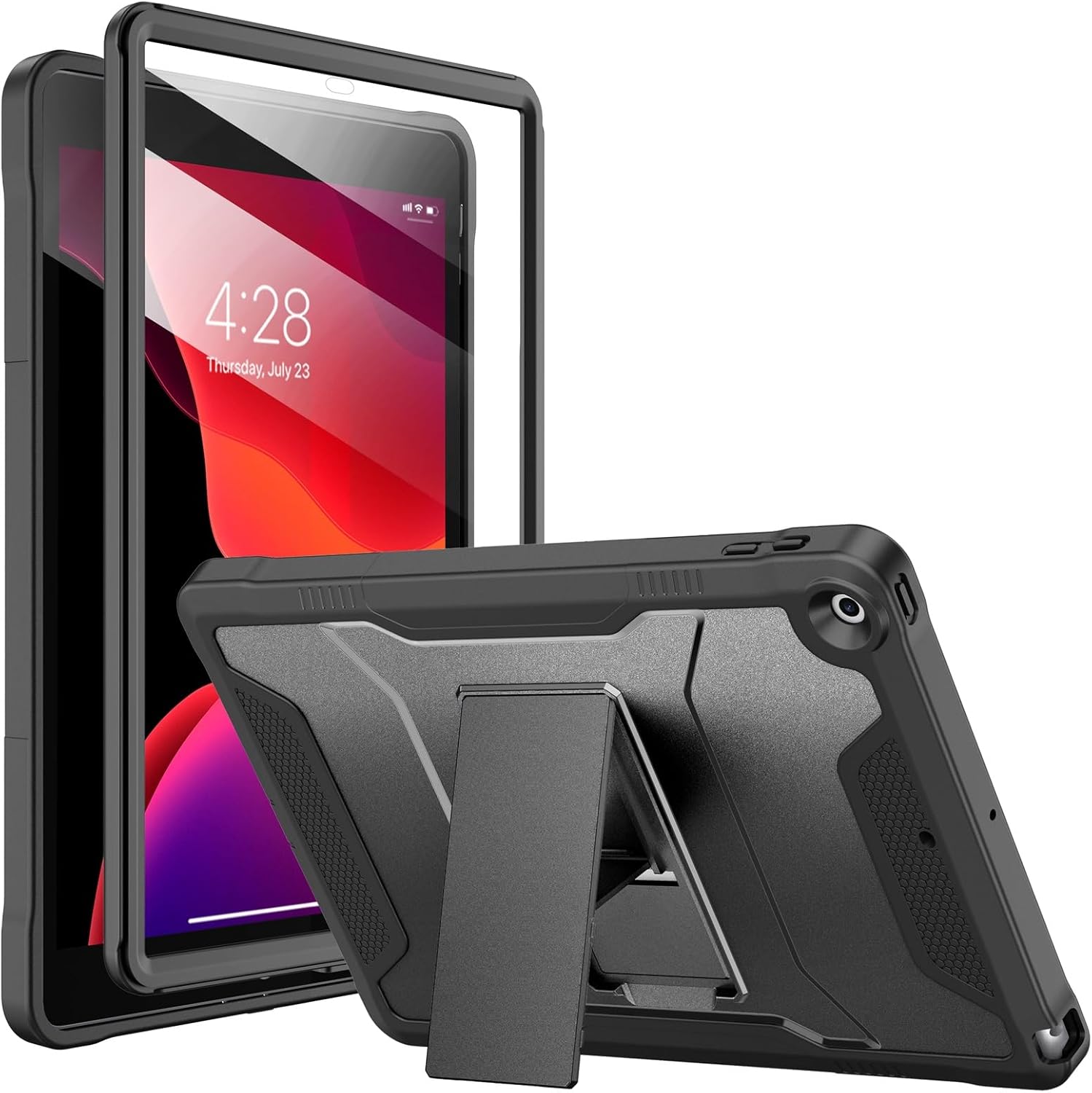 Soke Case for iPad 9th/8th/7th Generation 10.2-Inch (2021/2020/2019 Release), with Built-in Screen Protector and Kickstand, Rugged Full Body Protective Cover for Apple iPad 10.2 Inch - Black