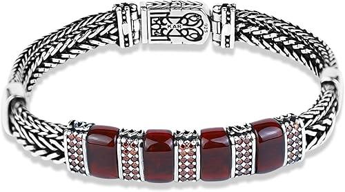Silver Handmade Natural Ruby Stone Bracelet, Red Gemstone Foxtail Bracelet, Bracelet For Men, 925 Sterling Silver