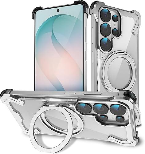 Metal Frameless Magnetic Series for Galaxy S26 Ultra Case,Compatible with Magsafe,Ultra Thin Slim Fit,Holder Kickstand,Transparent Borderless Yet Shockproof Drop Protection,[TJ Silver ]