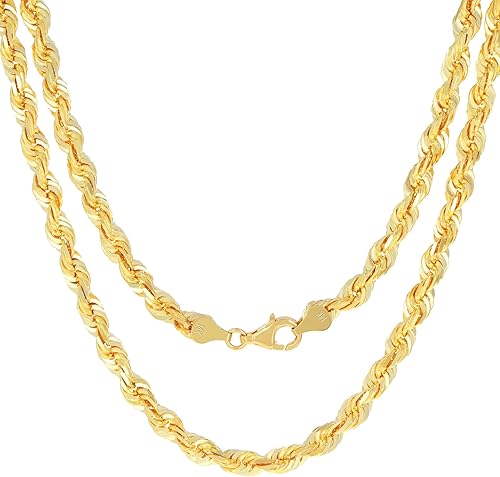 Nuragold 14k Real Yellow Gold 6mm Rope Chain Diamond Cut Necklace (18"-30") Italian Jewelry for Men