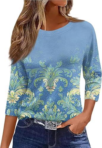 3/4 Length Sleeve Womens Tops Casual Blouses Spring Fashion 2026 Round Neck Business Trendy Tunics Top Shirts