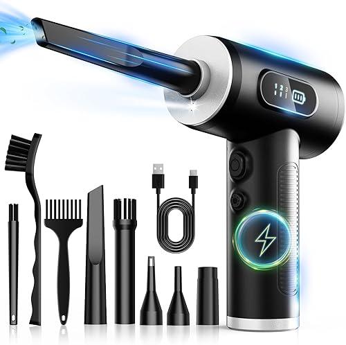 Compressed Air Duster-3 Gear Adjustable 100000RPM Electric Air Duster with LED Light, Rechargeable Cordless Air Blower for Keyboard Electric Devices Cleaning. Replaces Compressed Air Cans (Black) — 28% off
