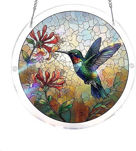 Stained Glass Style Acrylic Puzzle Suncatcher, 2-in-1 DIY Window Hanging Art Decor for Adults, Thoughtful Birthday & Womens，Crystal Jigsaw Puzzle for Mindfulness & Home Aesthetic (Multicolor-2)