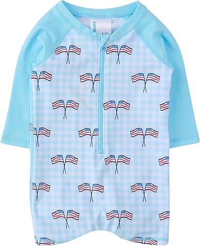 RUGGEDBUTTS Baby/Toddler Boy Swimsuit, One Piece Zipper Rash Guard Sunsuit with UPF 50+ Sun Protection