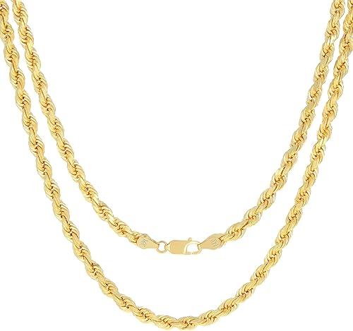 Nuragold 14k Real Yellow Gold 5mm Rope Chain Diamond Cut Necklace (16"-30") Italian Jewelry for Men & Women
