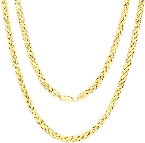 Nuragold 10k Real Yellow Gold Spiga Wheat 4mm Rounded Foxtail Palm Chain Necklace (16"-30") Italian Jewelry for Men