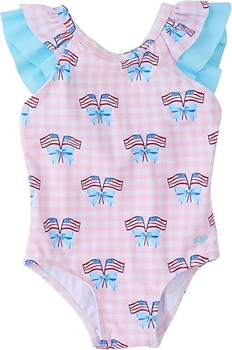 RuffleButts Girls UPF50+ Sun Protection Ruffle V-Back One Piece Swimsuit