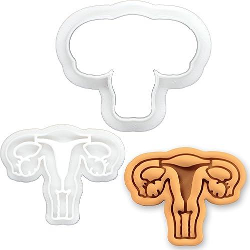 BAKERLOGY Uterus Mini Cookie Cutter and Stamp Set – Reproductive Anatomy Fondant Embosser, OB GYN Cupcake Topper Mold for Nurse Graduation, Midwife Cake & Women’s Health Baking