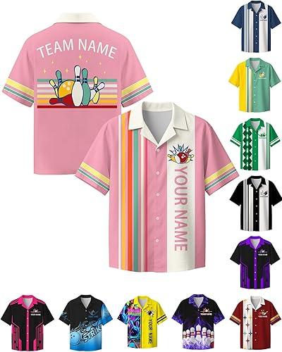 Custom Bowling Shirt for Men Women Personalized Name Bowling Jersey Casual Hawaiian Shirts Customized Retro Polo, S-4XL