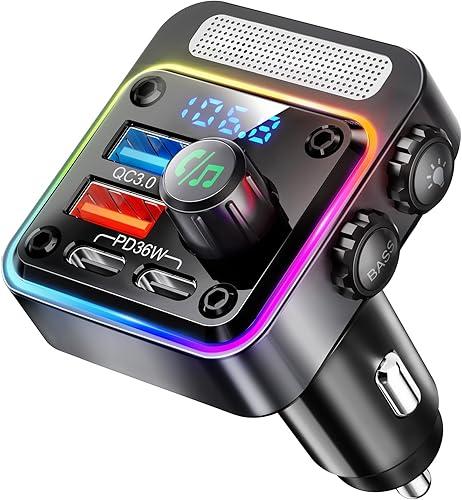 Nulaxy 54W Bluetooth 5.3 Car Adapter Charger 4-Port Fast Charging [PD36W & QC3.0 18W], Wireless Radio FM Transmitter with Deep Bass Player, 5 Colors LED Backlit, Hands-Free Calling, Support USB Drive — 10% off