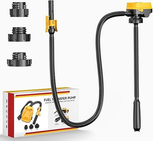 DIYtoolifz Cordless Fuel Transfer Pump with Auto-Stop, 3.2 GPM Flow Portable Fuel Pump Compatible with DeWalt 20V & Milwaukee 18V Batteries, with 41'' Hose, 3 Adapters for Diesel, Gasoline (Bare Tool)
