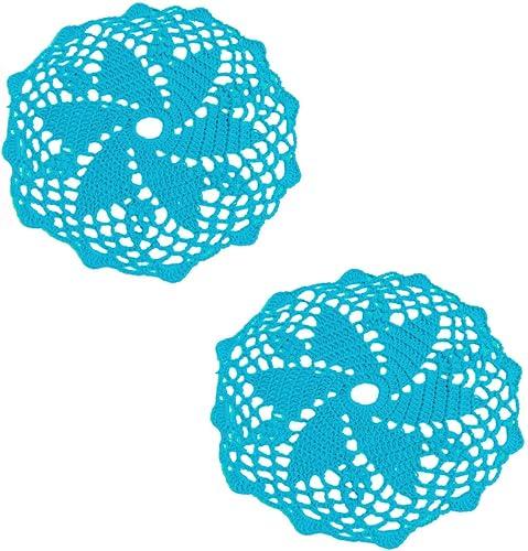 2PCS 9" Crochet Cotton Lace Doilies Place Mats for Dinning Kitchen Knit Round Placemat (Sky Blue)