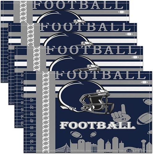 Feelyou Football Table Place Mats Boys Girls 18"x12" Rugby Sports Placemats Set of 4 Football City Placemat for Kitchen Dining Table Decor Indoor Outdoor