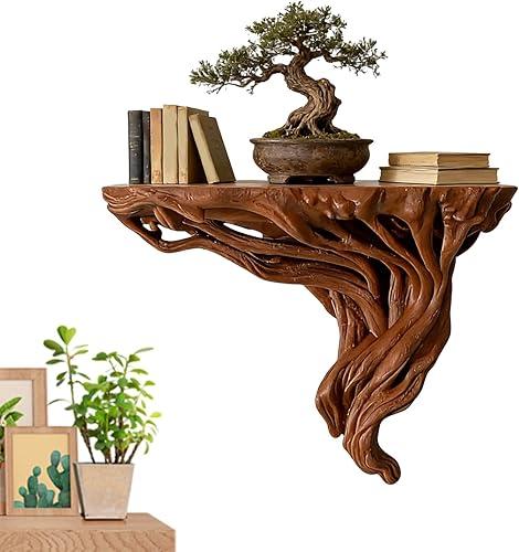 Shelves On Wall, Corner Display, 7.09x3.35x5.51 Inches Rustic Rack Support, Tree Root Storage with Finish, Mount Fixture with Utility, Home Accessories for Decor Book Photo Frame Flower Kitchen Office