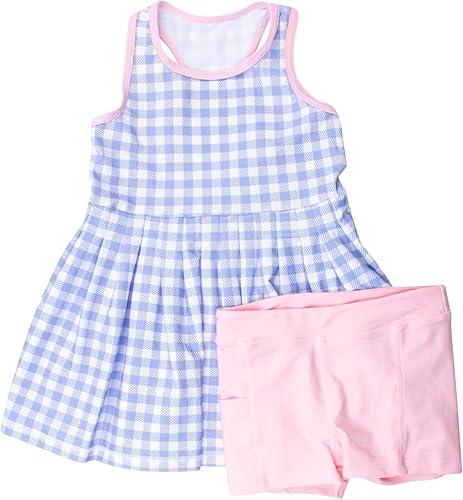 RuffleButts Girls Athletic Active Tiered Dress and Bike Short Set Outift