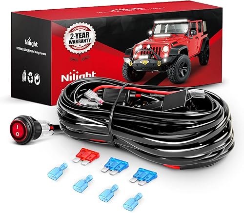 Nilight - NI -WA 06 LED Light Bar Wiring Harness Kit - 2 Leads 12V On Off Switch Power Relay Blade Fuse for Off Road Lights LED Work Light, 2 Years Warranty — 8% off