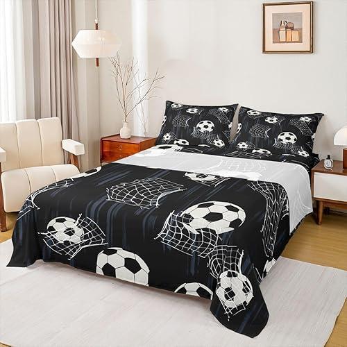 Erosebridal Soccer Bed Sheets Set Football Themed Sheets Full,Soccer Ball Sheet Set for Boys Girls Sports Bedding Sets Bedroom Decor 4 Pieces