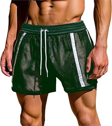 Oplxuo Men's Sexy Mesh See Through Shorts Breathable Sheer Underwear Elastic Waist Shorts Beach Watershort Lounge Pants