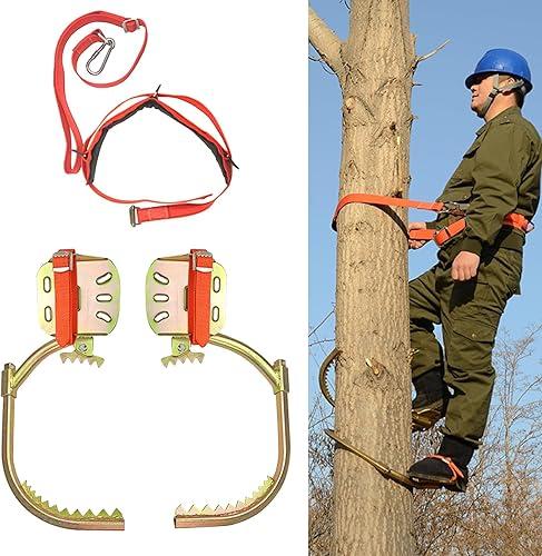 Tree Climbing Spikes, Electrician Utility Pole Climbing Set, Adjustable Diameter Pole Climbings Shoes, High Strength Non-Slip Climbing Gear for Jungle Tree Work Picking(65cm/25.6in, Yellow)