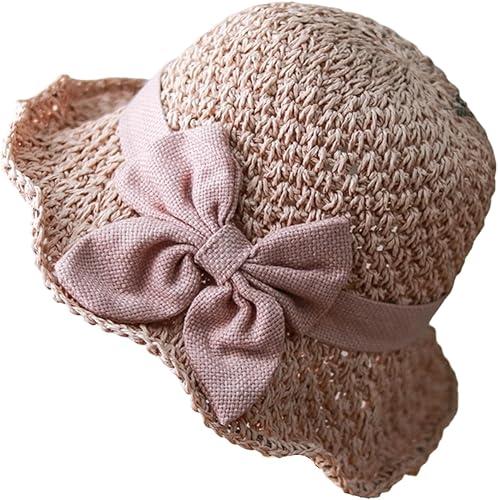 Womens Straw Hat with Bow, 2026 Summer Boho Beach Sun Bucket Hats for Women Foldable Wide Brim Vacation Woven Headwear