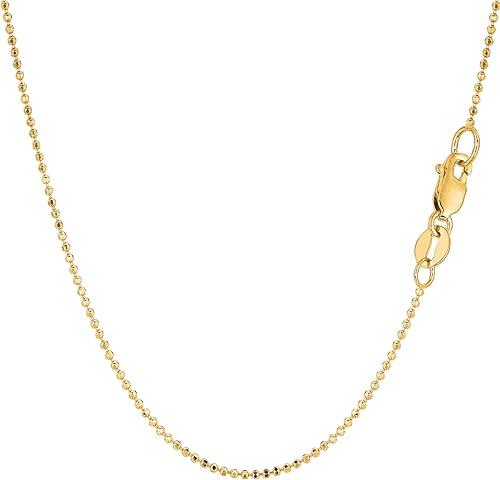 Jewelry Affairs 14K Yellow Gold Diamond Cut Bead Chain Necklace, 1.2mm