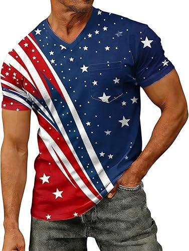 Men's American Flag Shirts, Short Sleeve V Neck Patriotic Shirt, 250 Anniversary America Tee Top, S-4XL