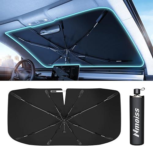 [Upgraded] Nmoiss Windshield Sun Shade Umbrella For Truck- [Vinyl Coating Heat Shield] Protect Car from Sun Rays & Heat Damage Keep Cool and Protect Interior, Spring Structure Edge Large 61" L x 35" W