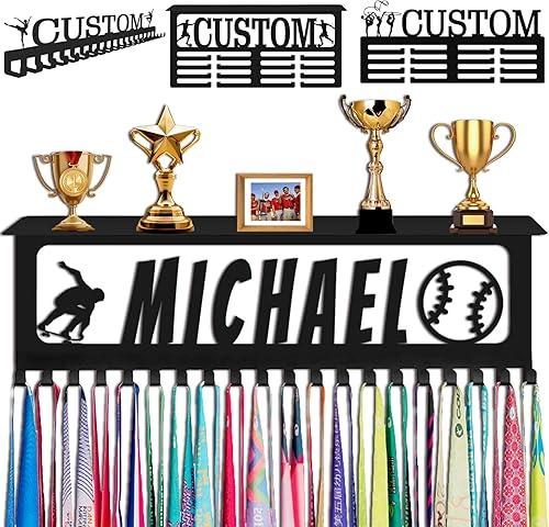 Personalized Medal Holder with Name Logo Custom Hanger Display for Awards Ribbons Wall Gymnastics Runners Boys Girls Kids Customized Gift Sports Display Metal Medal Rack