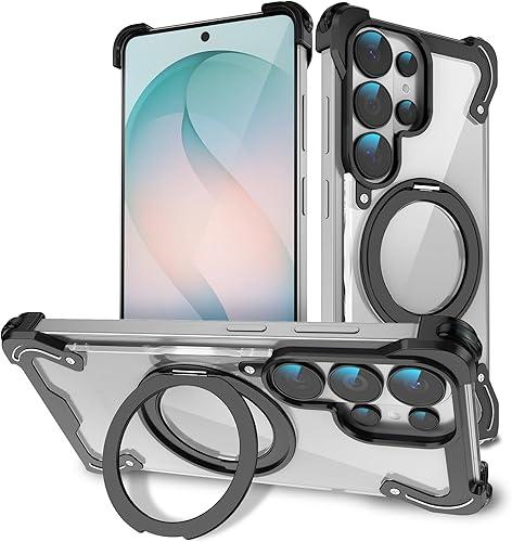 Metal Frameless Magnetic Series for Galaxy S26 Ultra Case,Compatible with Magsafe,Ultra Thin Slim Fit,Holder Kickstand,Transparent Borderless Yet Shockproof Drop Protection,[TJ Black]