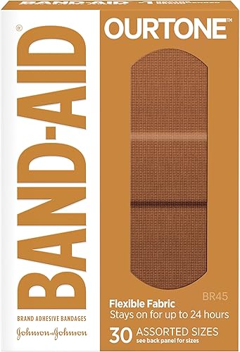 Band-Aid Brand Ourtone Adhesive Bandages, Flexible Protection & Care of Minor Cuts & Scrapes, Quilt-Aid Pad for Painful Wounds, BR45, Assorted Sizes, 30 ct