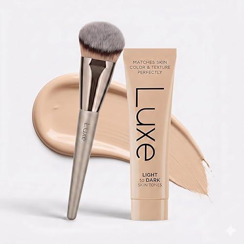 Luxe Changing Foundation for Medium Skin Tone with Essential Brush Set – Smooth, Buildable Coverage – Includes Professional Makeup Brush for Flawless Application