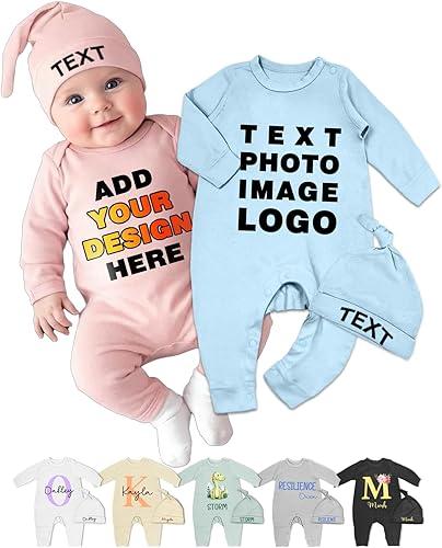 Custom Baby Clothes with Hat, Personalized Newborn Outfit Girl Boy Baby Stuff - Customized Baby Gifts For 0-6 Months
