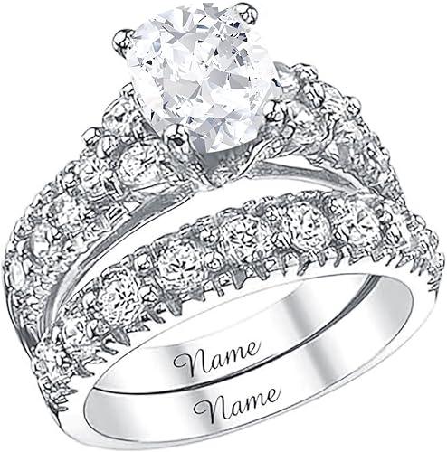 14K Gold 3.0 CT Lab Grown Diamond Bridal Set for Her, IGI Certified, DE-Color, VS, 10K 14K 18K Gold Diamond Wedding Ring Set for Women, 1.0 Cttw Accent for Engagement, US Size 4-18