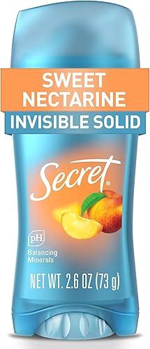 Secret Fresh Antiperspirant Deodorant for Women, 72hr Breathable Sweat & Odor Protection, Instant Freshness & Gentle, PH Balancing Minerals, Invisible Solid, Sweet Nectarine Scent, 2.6 oz