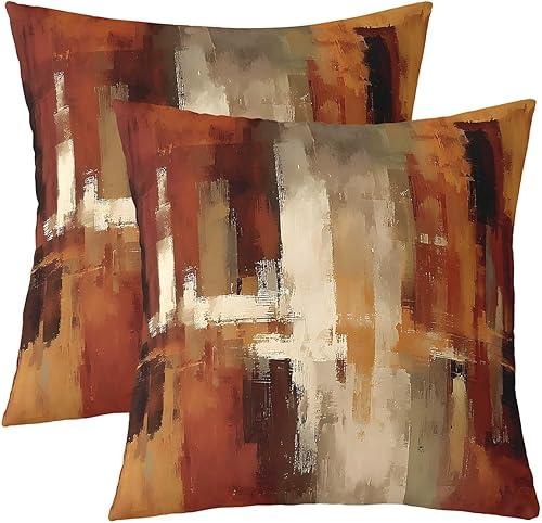 Feelyou Burnt Orange Throw Pillow Covers Set of 2 Abstract Rust Art Cushion Case Geometric Modern Chic Decor Pillowcase Farmhouse Indoor Outdoor Super Soft 18 x 18-Inch