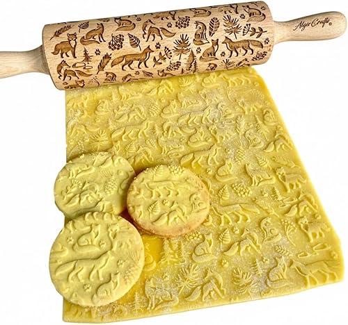 Embossing Rolling Pin FOX – Nature-Inspired Dough and Clay Roller for Embossed Cookies and Pottery, Cookie and Ceramic Stamp, Baking Gifts for Women by Algis Crafts