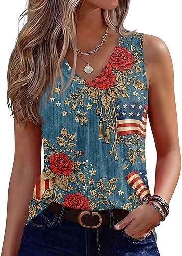 America Merchandise Women Tank top 4Th of July tee for Womens USA Flag Patriotic Shirts Sleeveless Shirts, S-2XL