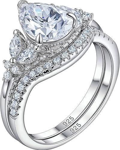 D Color VVS1 Moissanite Wedding Rings for Women 925 Sterling Silver Engagement Ring Bridal Set Pear Teardrop Size 5-10