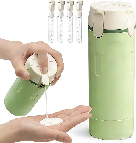 4 in 1 Travel Dispenser Bottle, Travel Pump Bottle for Toiletries (4 x 30ml) - Leak-Proof Refillable Dispensing Bottles for Shampoo Conditioner Lotion Luggage Organizer (Green)