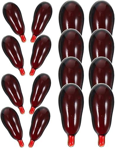 NUOBESTY 30pcs Halloween Fake Blood Capsules, Dark Red Plastic Horror Props for Prank, Cosplay, Masquerade, and Party Tricks