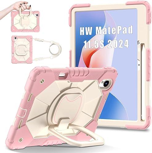 Shoulder Strap Tablet Case for Huawei MatePad 11.5 S 2025 11.5-inch S, Heavy Duty Shockproof Protective Cover with Kickstand, Handle, Shoulder Strap for Kids Women Man Rose Gold