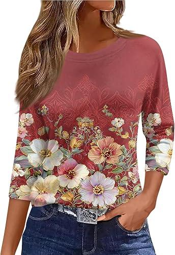 3/4 Length Sleeve Womens Tops Casual Blouses Spring Fashion 2026 Round Neck Business Trendy Tunics Top Shirts